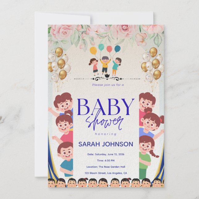 Chic Baby Shower Invitation | Elegant Floral Inbjudningar (Framsida)