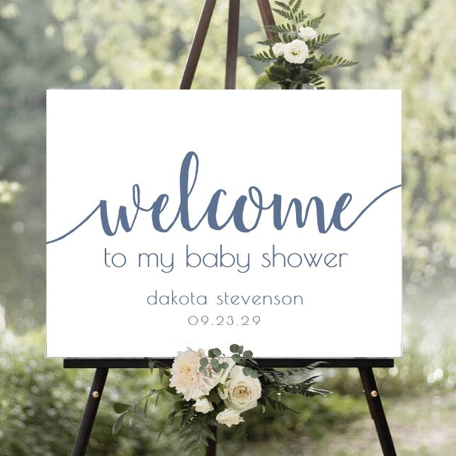 Chic Baby Shower | Välkomsttecken för Dusty Slate  Poster (Skapare uppladdad)