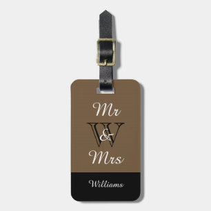 CHIC BAGAGE TAG_ " Herr & Fru" BROWN/BLACK/WHITE Bagagebricka