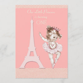 Chic Ballerina Eiffel Torn Chevrons 1:a födelsedag Inbjudningar