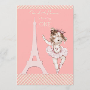 Chic Ballerina Eiffel Torn Chevrons 1:a födelsedag Inbjudningar