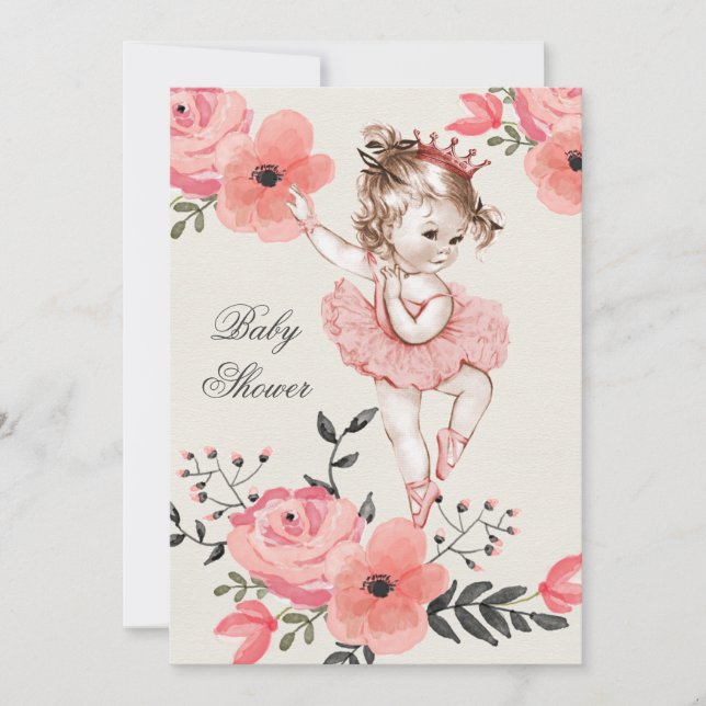 Chic Ballerina Watercolor Flowers Baby Shower Inbjudningar (Framsida)