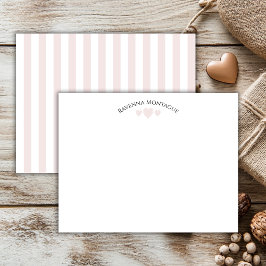 Chic Ballet Pink Cracked Hearts Striped Note Card Anteckningskort