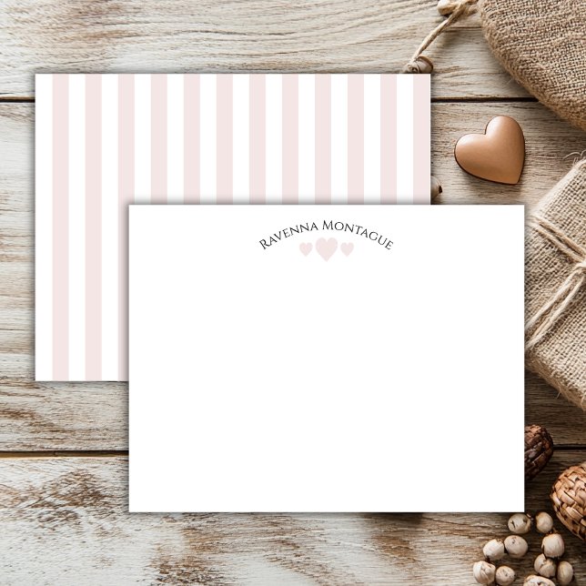 Chic Ballet Pink Cracked Hearts Striped Note Card Anteckningskort (Skapare uppladdad)