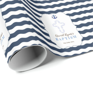 Chic Baptism Nautical Navy Vågar Anchor Presentpapper