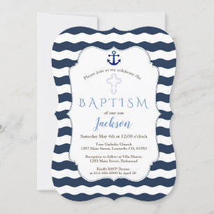 Chic Baptism Nautisk flotta Vinkara Anchor Inbjuda Inbjudningar