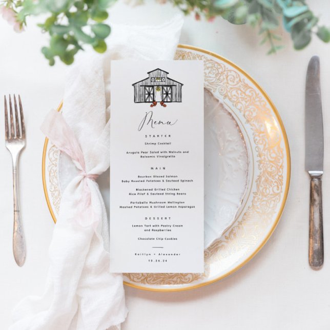 Chic Barn Bröllop Menu med Cocktail QR-kod Meny (Skapare uppladdad)