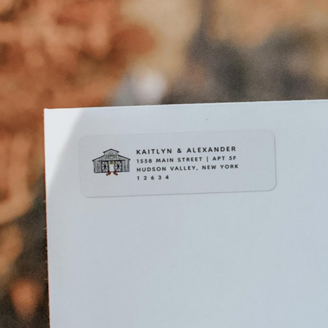 Chic Barn Fall Wedding Returadress Etikett (Skapare uppladdad)