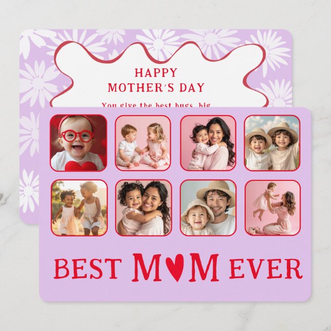 Chic Bästa mamma någonsin lila & rosa foto  Julkort (Fram/baksida)