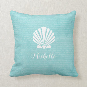 Chic Beach Girly Aqua Scallop-Snäcka med Namn Kudde