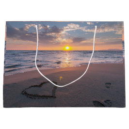 Chic Beach Sunset Heart in Sand