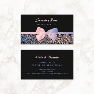 Chic Beautician Rosa Blue Leopard Print with Bow Visitkort