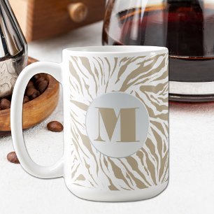 Chic Beige Animal Print Monogramme Kaffemugg