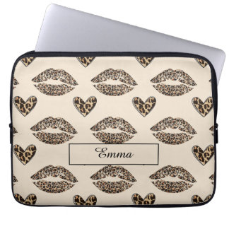 Chic Beige & Black Cheetah Print Laptop Fodral