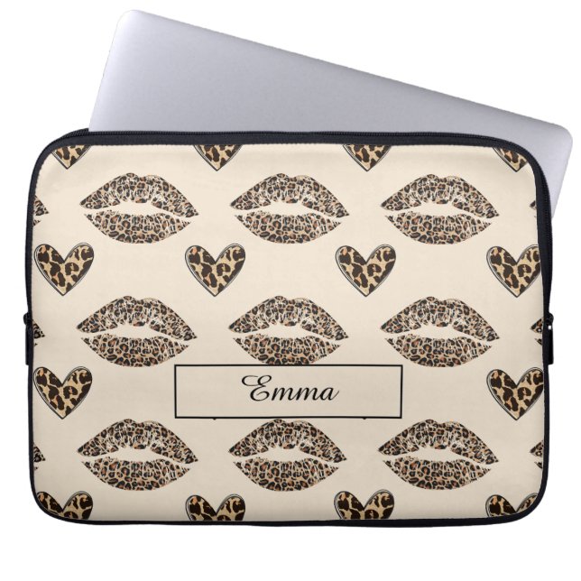 Chic Beige & Black Cheetah Print Laptop Fodral (Framsidan)