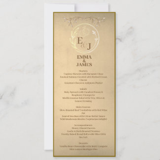 Chic Beige Cream Watercolor, Monogram Wedding Menu Inbjudningar