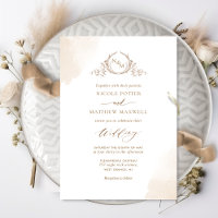 Chic Beige Cream Watercolor Stain Monogram Bröllop