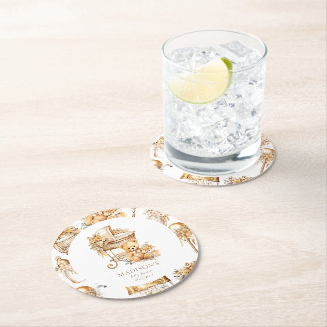 Chic Beige & Guld Bassinet Anpassningsbar Underlägg Papper Rund (Insitu)