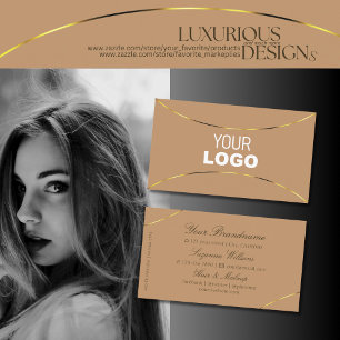 Chic Beige med Guld Decor and Logotyp Snyggt Enkel Visitkort