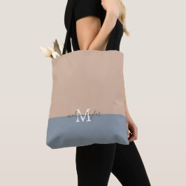Chic Beige och Dusty Blue med Monogram namn Tygkasse