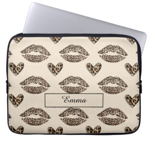 Chic beige och svart cheetaprint laptop fodral
