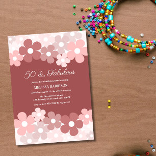 Chic Beige Peach Brown Flower 50 Fabulous Birthday Inbjudningar