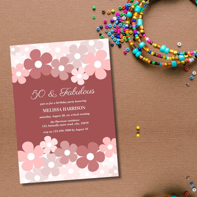 Chic Beige Peach Brown Flower 50 Fabulous Birthday Inbjudningar (Skapare uppladdad)