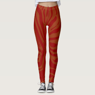 chic beige &röd zebrarandomstrutsmönster leggings