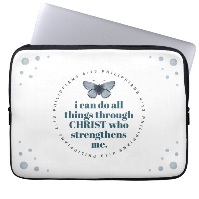 Chic Bible Verse Philippians Blue Butterfly bärbar Laptop Fodral (Framsidan)