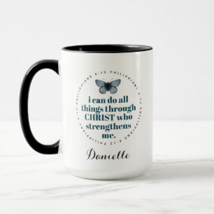 Chic Bible Verse Philippians Blue Butterfly Namn Mugg