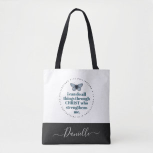Chic Bible Verse Philippians Blue Butterfly Namn Tygkasse
