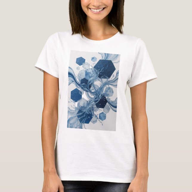 Chic Blå ABSTRAKT KONST Statement T-shirt (Framsida)