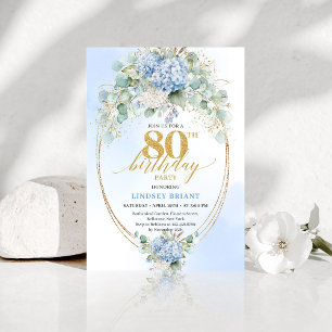 Chic Blå Blommig Eucalyptus 80-års Födelsedagsinbj Inbjudningar