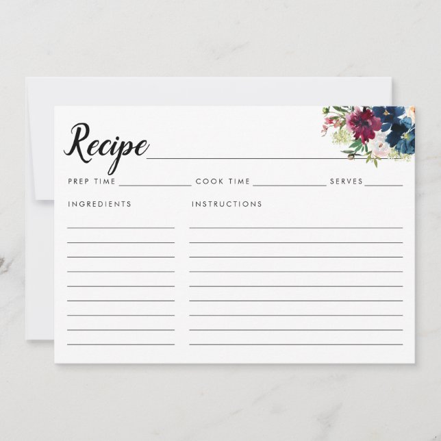 Chic Blå burgundisk Blommigt Vattenfärgsrecept för (Framsida)