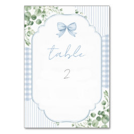 Chic Blå Gingham Slöja Blommig Baby Shower Bordsnummer