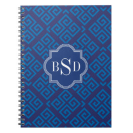 Chic blå greek nyckel geometric mönster monogram anteckningsbok