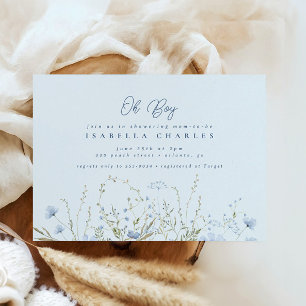 Chic Blå himmel WildblommBoy Baby Shower Inbjudningar