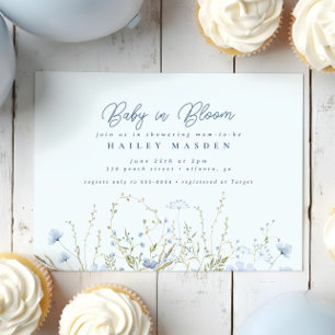 Chic Blå himmel WildblommBoy Baby Shower Inbjudningar