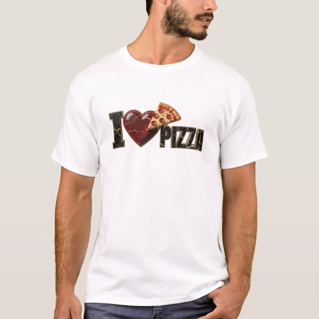Chic Blå JAG ÄLSKAR PIZZA Konstnärligt Uttryck T Shirt (Framsida)
