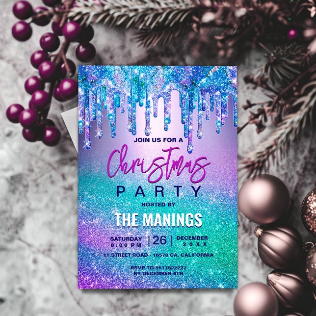 Chic blå lila Mubre glitter droppar jul jul Inbjudningar (Skapare uppladdad)