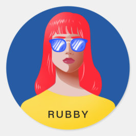 Chic blå och klassad kvinna runt klistermärke