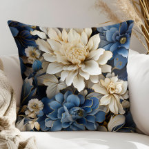 Chic Blå och Vit Blommönstrad Kuddthrow