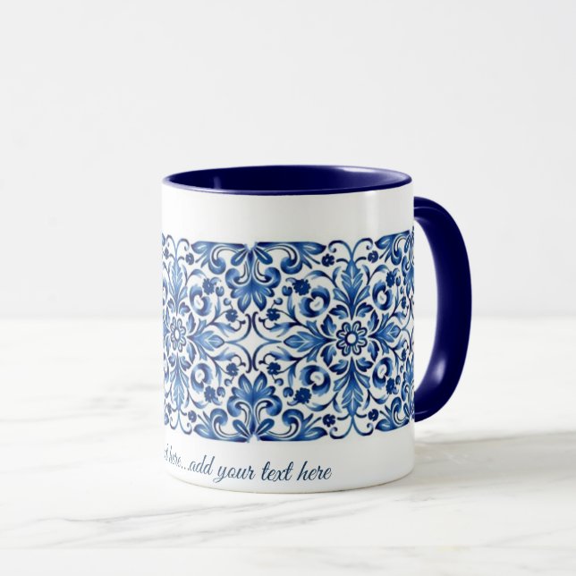 Chic blå och vit chinoiserie julmugg mugg (Framsida höger)