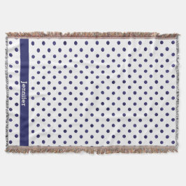 Chic blå och vit polka dots mönster monogram filt