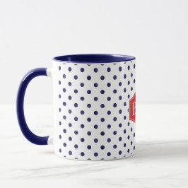 Chic blå och vit polka dots mönster monogram mugg