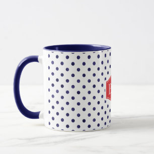 Chic blå och vit polka dots mönster monogram mugg