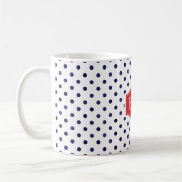 Chic blå och vit polka dots mönster monogram mugg