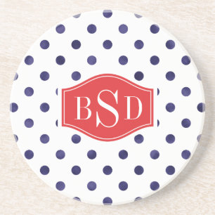 Chic blå och vit polka dots mönster monogram underlägg