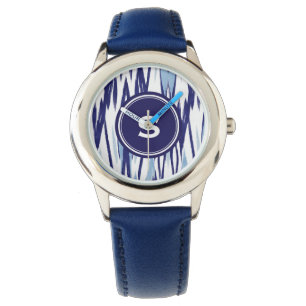 Chic blå och vit vattenfärg ikat mönster armbandsur