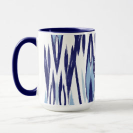 Chic blå och vit vattenfärg ikat mönster mugg